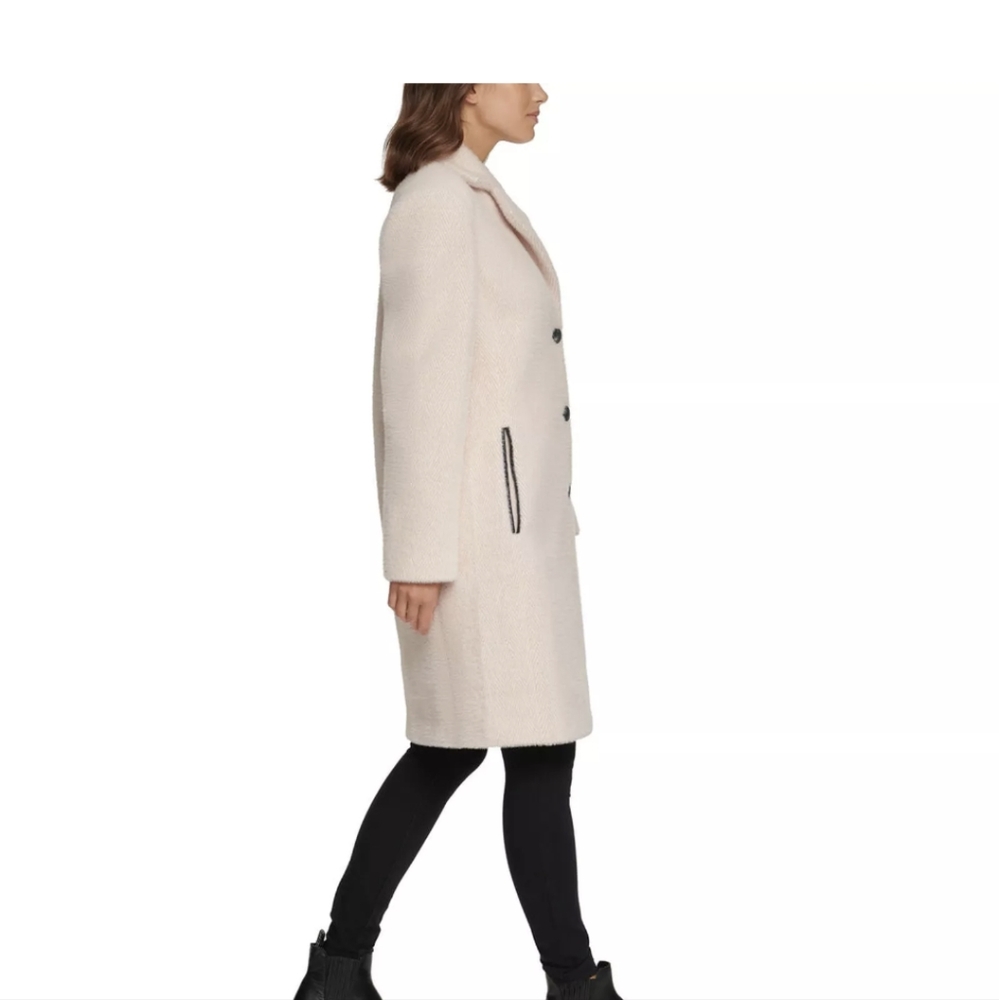 NWT DKNY Button up Walker Coat cream and pink Chevron pattern - Picture 3 of 11